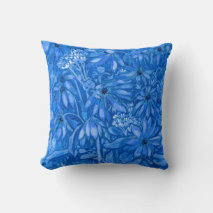 Sunroot Blume Summer Garden FloralPainting Blue Kissen