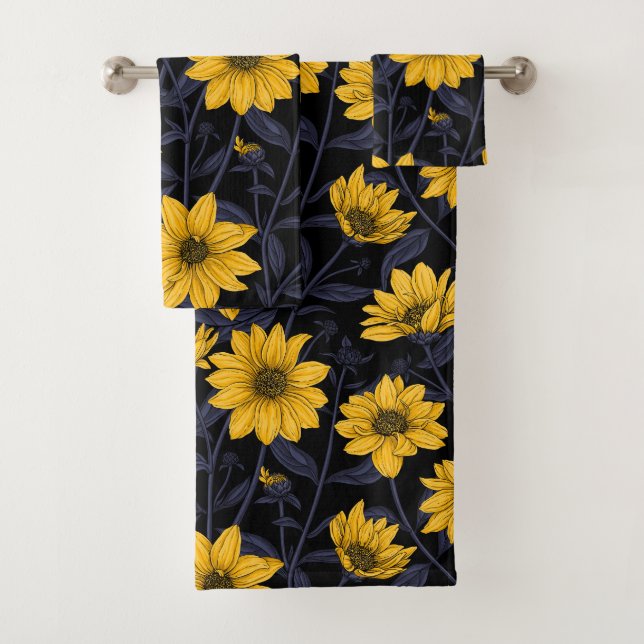 Sunroot, wilde Sonnenblumen in Gelb und Blau Badhandtuch Set (Insitu)
