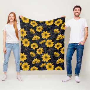 Sunroot, wilde Sonnenblumen in Gelb und Blau Fleecedecke