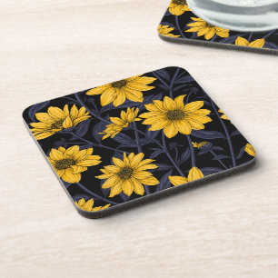 Sunroot, wilde Sonnenblumen in Gelb und Blau Getränkeuntersetzer