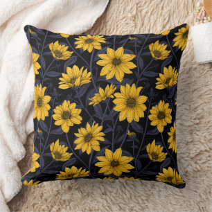 Sunroot, wilde Sonnenblumen in Gelb und Blau Kissen
