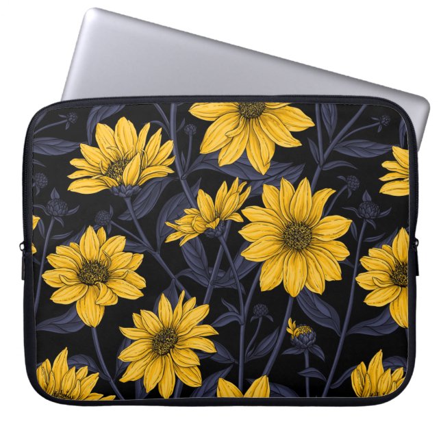Sunroot, wilde Sonnenblumen in Gelb und Blau Laptopschutzhülle (Vorderseite)