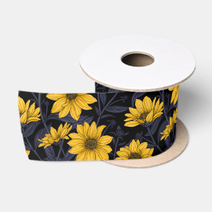 Sunroot, wilde Sonnenblumen in Gelb und Blau Satinband