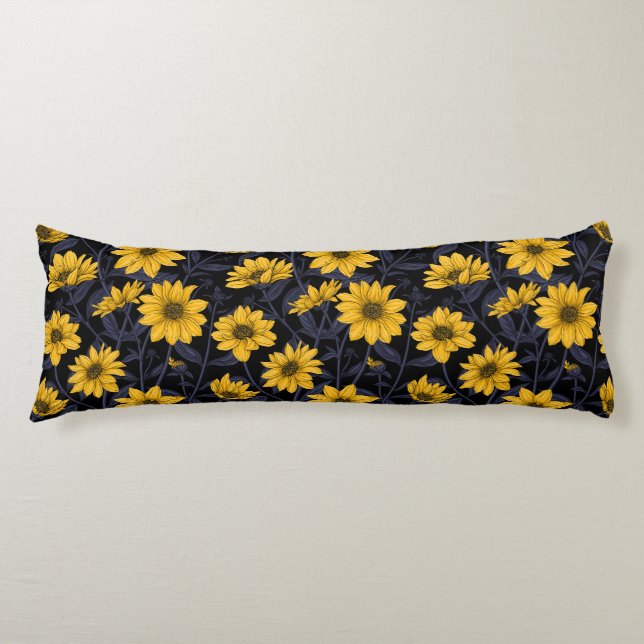 Sunroot, wilde Sonnenblumen in Gelb und Blau Seitenschläferkissen (Vorderseite)