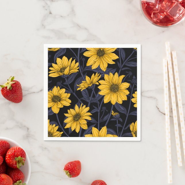 Sunroot, wilde Sonnenblumen in Gelb und Blau Serviette (Beispiel)