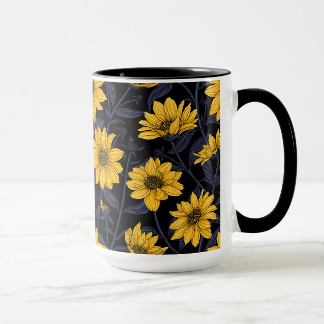 Sunroot, wilde Sonnenblumen in Gelb und Blau Tasse (Rechts)