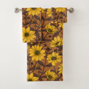 Sunroot, wilde Sonnenblumen in Gelb und Braun Badhandtuch Set