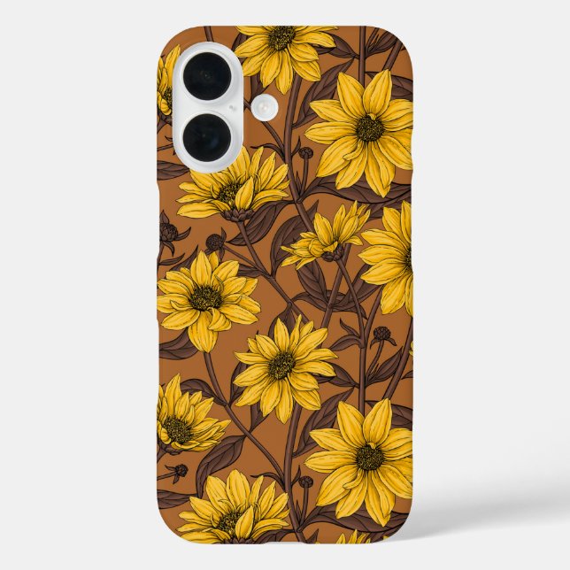 Sunroot, wilde Sonnenblumen in Gelb und Braun iPhone 16 Hülle (Rückseite)