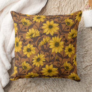 Sunroot, wilde Sonnenblumen in Gelb und Braun Kissen