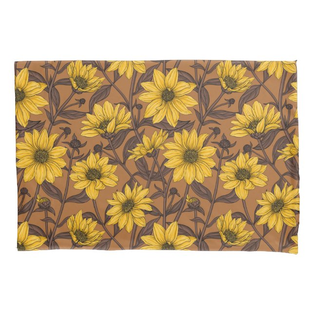 Sunroot, wilde Sonnenblumen in Gelb und Braun Kissenbezug (Vorderseite-Links)