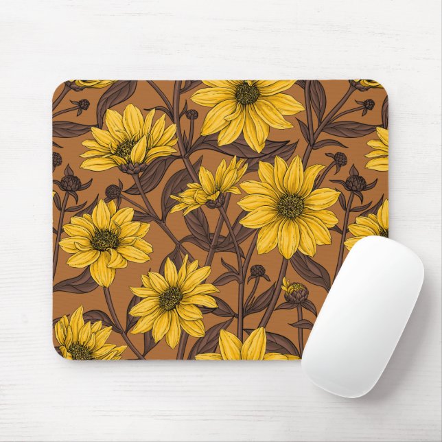 Sunroot, wilde Sonnenblumen in Gelb und Braun Mousepad (Mit Mouse)