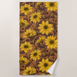 Sunroot, wilde Sonnenblumen in Gelb und Braun Strandtuch