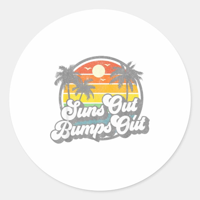 Suns Out Bumps Out Beach Funny Pregnancy Cute Mate Runder Aufkleber (Vorderseite)