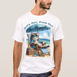 Suns Out Paws Out Cat Beach Chair Blue Umbrella T-Shirt