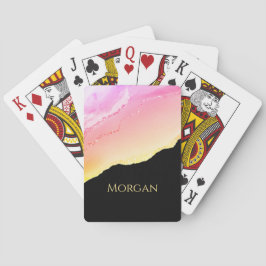 Sunset Agate, Gold Glitzer & Name auf Black Spielkarten