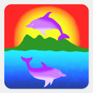 Sunset and Delphini ipad case Quadratischer Aufkleber
