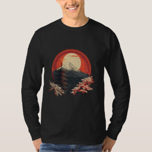 Sunset and Mountain Asian Temple Sakura Cherry Blo T-Shirt