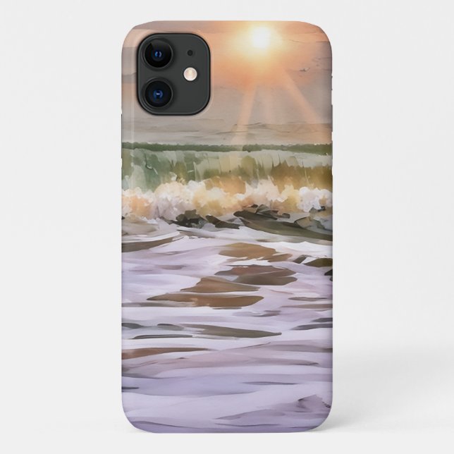 Sunset and Ocean Waves Art Phone Case (Rückseite)