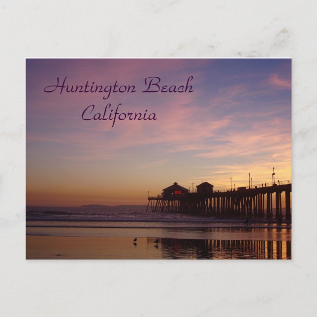 Sunset at Huntington Beach Pier, Kalifornien Postkarte (Vorderseite)