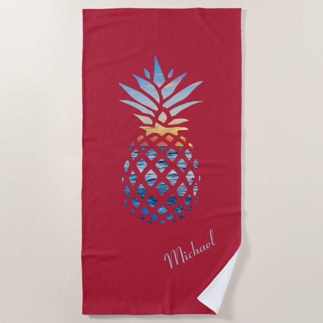 Sunset Beach Ananas Custom Summer Strandtuch (Vorderseite)