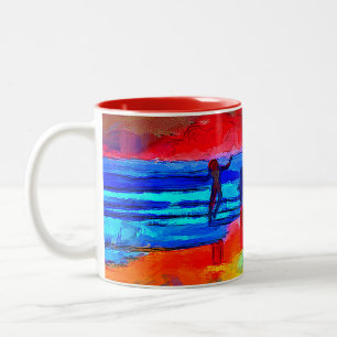 Sunset Beach Dancer in Primärfarben Kaffeemaschin Zweifarbige Tasse