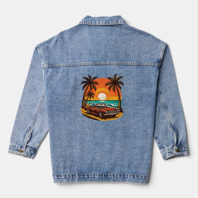 Sunset Beach Drive: Retro Summer Escape Jeansjacke (Rückseite)