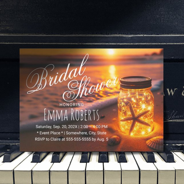Sunset Beach Glows Mason Jar Brautparty Einladung (Von Creator hochgeladen)