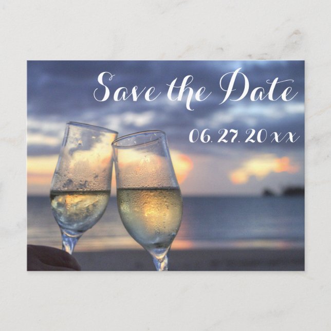 Sunset Beach Hochzeit Save the Date Ankündigungspostkarte (Vorderseite)