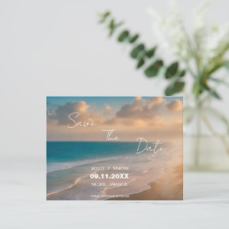 Sunset Beach Hochzeit Save the Date Postkarte