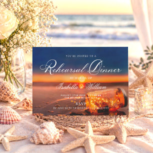 Sunset Beach Mason Glas Blaues Nacht Probedinner Einladung