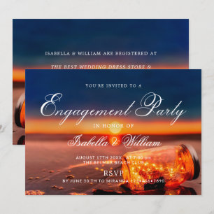 Sunset Beach Mason Jar Blue Night Engagement Party Einladung