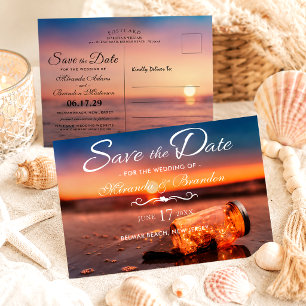 Sunset Beach Mason Jar Blue Night Save the Date Ankündigungspostkarte