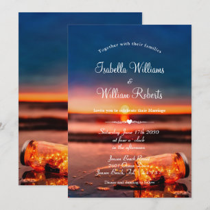 Sunset Beach Mason Jar Blue Night Wedding Einladung