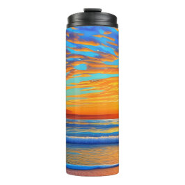 Sunset Beach Palm Tree Tropical Island Thermosbecher