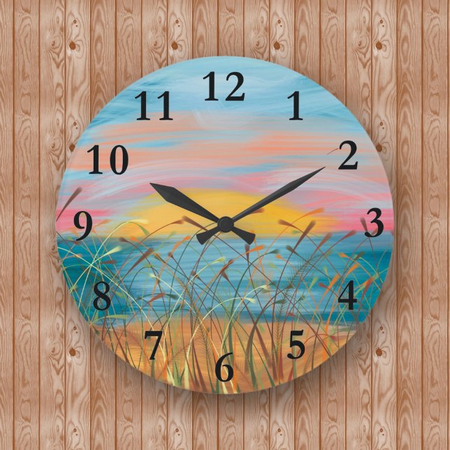Sunset Beach Peinture Rond (Grande) Horloge murale (Créateur téléchargé)