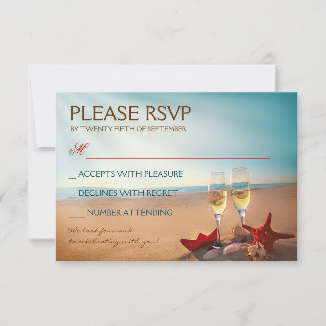 Sunset Beach Romantic Wedding RSVP Karte (Vorderseite)