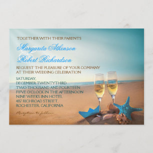 Sunset Beach Romantischer Turquoise Hochzeitsempfa Einladung