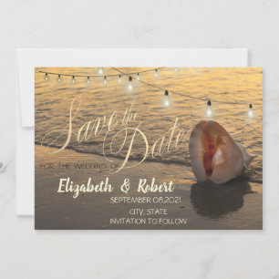 Sunset Beach Seashell String Light Save the Date