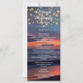 Sunset Beach String Light Summer Wedding Menu Card