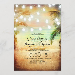 Sunset Beach & String Lights Faire-part de mariage