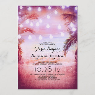 Sunset Beach & String Lights Hochzeit Einladung