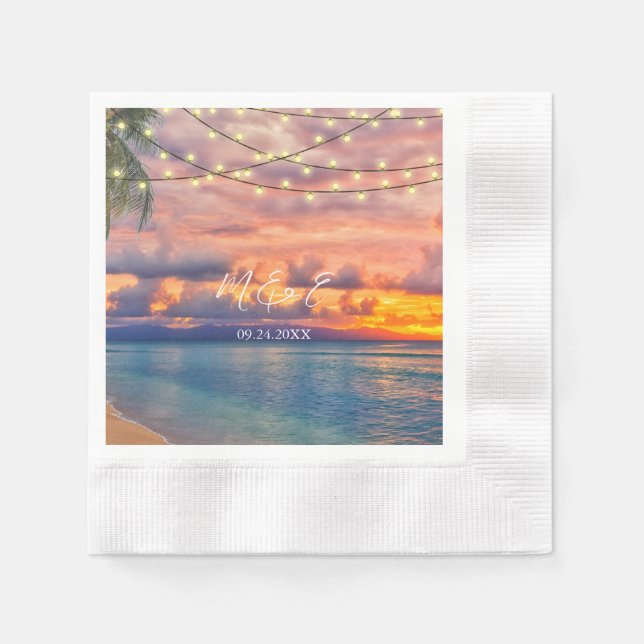 Sunset Beach String Lights Wedding Napkins Serviette (Vorderseite)