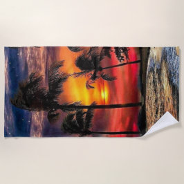 Sunset Beach Towel with the Ocean and Palm Trees Strandtuch