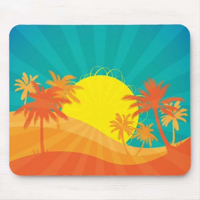 Sunset Beach tropical retro surf design Mousepad (Vorne)