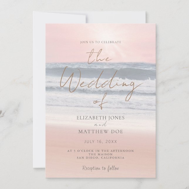 Sunset Beach Wedding Beachfront Wedding Invitation (Devant)