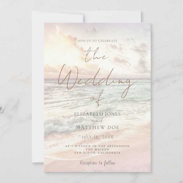 Sunset Beach Wedding Beachfront Wedding Invitation Einladung (Vorderseite)
