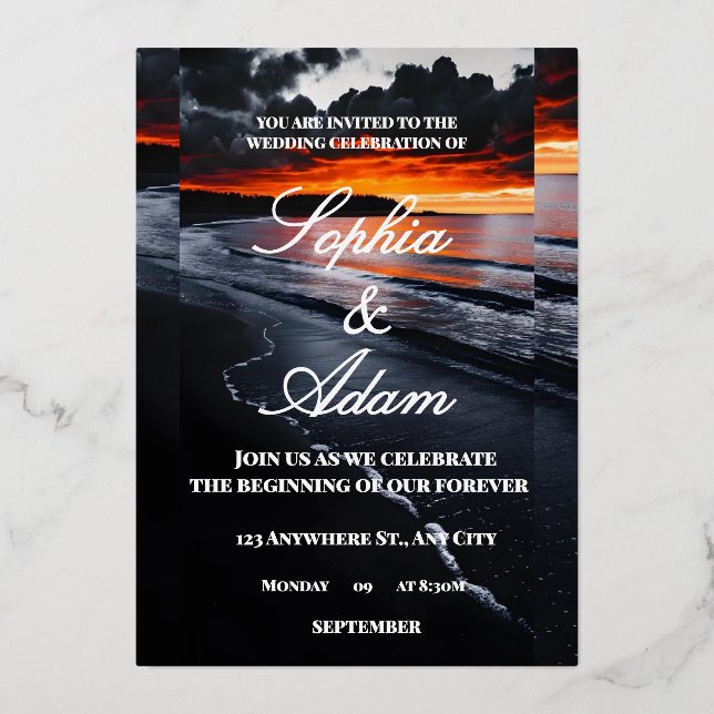 Sunset Beach Wedding Invitation Folieneinladung (Vorderseite)