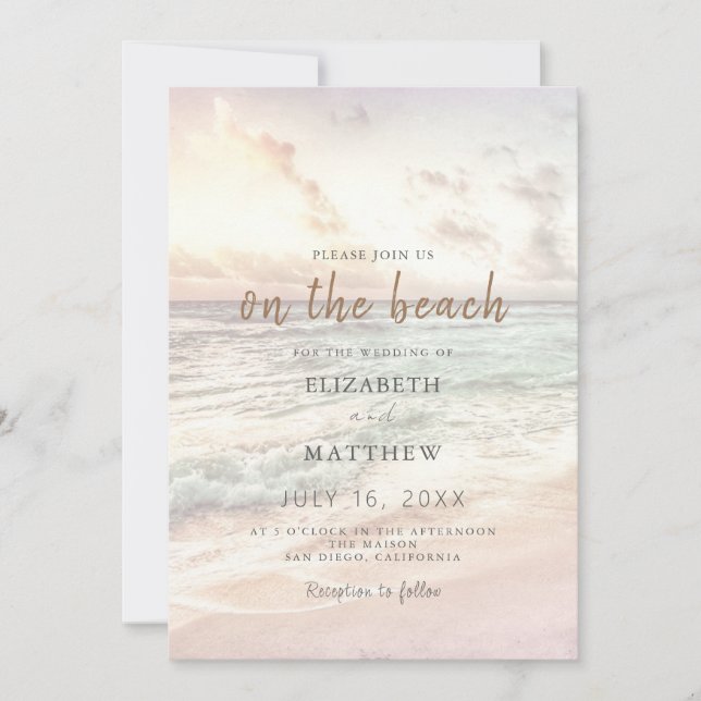 Sunset Beach Wedding | Oceanside Wedding Einladung (Vorderseite)