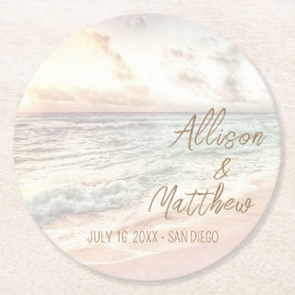 Sunset Beach Wedding Runder Pappuntersetzer