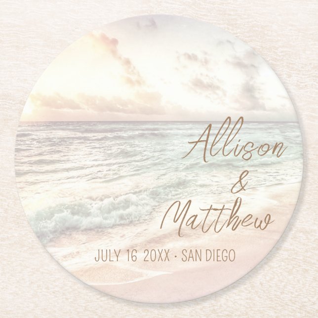 Sunset Beach Wedding Runder Pappuntersetzer (Vorderseite)